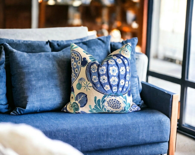 Throw Pillow Cover Copacabana Azure 18x18, 20x20, 22x22, 24x24, 12x20, 14x22 Blue Teal Ivory Cotton PK Lifestyles Tropical Beach