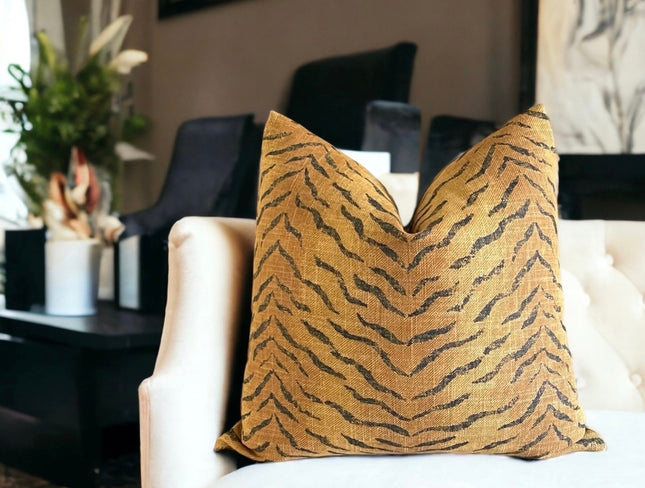 Saffron Animal Print Throw Pillow Cover: Cotton Linen Blend