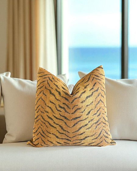 Saffron Animal Print Throw Pillow Cover: Cotton Linen Blend