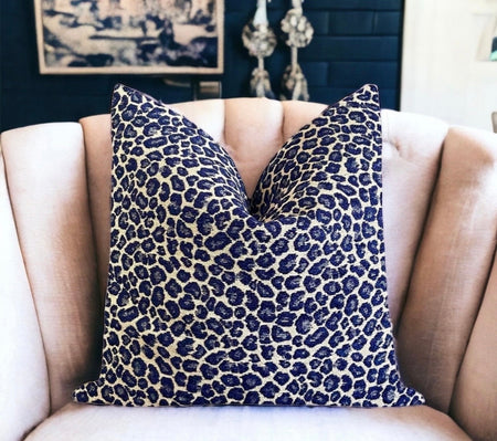 Leopard Chenille Double Sided Throw Pillow Cover 18x18, 20x20, 22x22, 24x24 12x20, 12x22 14x22 14x48 XL Lumbar Navy Cheetah Pillow Cover