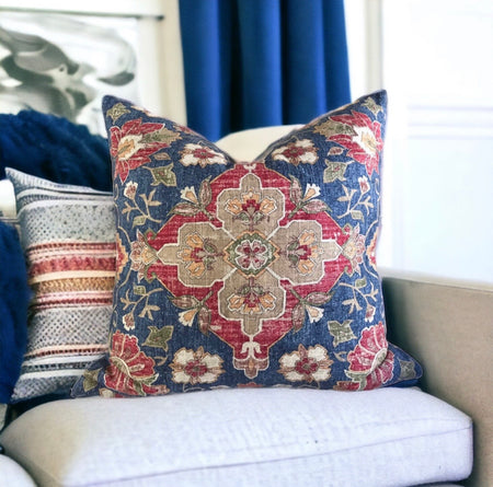 Bettina Covington Throw Pillow Cover 18x18 20x20 22x22 24x24 12x20 14x22 14x48 XL Lumbar Dark Denim Floral Motif Throw Pillow Cover