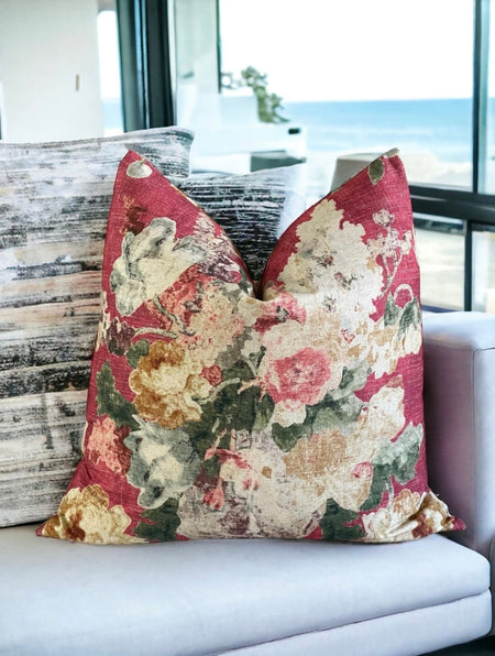 Picturesque Double Sided Throw Pillow Cover 18x18, 20x20, 22x22, 24x24 12x20 12x22 14x22 14x48 Fruit Floral French Country Cover Crimson