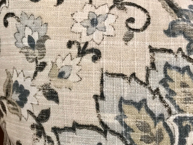 Set of Two Linen Moroccan Pillow Covers 18x18 20x20 22x22 24x24 Richloom CADOGAN MICA Floral Linen Honey and Blue Gray Moroccan Pillow