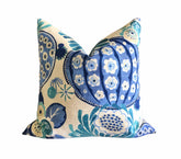 Throw Pillow Cover Copacabana Azure 18x18, 20x20, 22x22, 24x24, 12x20, 14x22 Blue Teal Ivory Cotton PK Lifestyles Tropical Beach