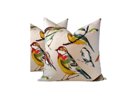 Set of 2 Throw Pillow Covers Lisette Meadow Bird Print Throw Pillow Covers Bird Throw Pillows 18x18 20x20 22x22 24x24 Spring Throw Pillow