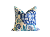 Throw Pillow Cover Copacabana Azure 18x18, 20x20, 22x22, 24x24, 12x20, 14x22 Blue Teal Ivory Cotton PK Lifestyles Tropical Beach