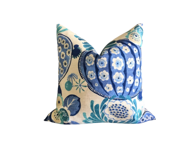 Throw Pillow Cover Copacabana Azure 18x18, 20x20, 22x22, 24x24, 12x20, 14x22 Blue Teal Ivory Cotton PK Lifestyles Tropical Beach
