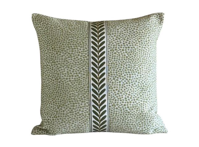 Chenille Throw Pillow Cover: Dotify Pear Green, Double Sided with Decorative Tape