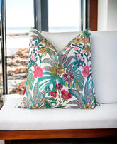 Vibrant Floral Embroidered Pillow Cover with Ivory Velvet Back