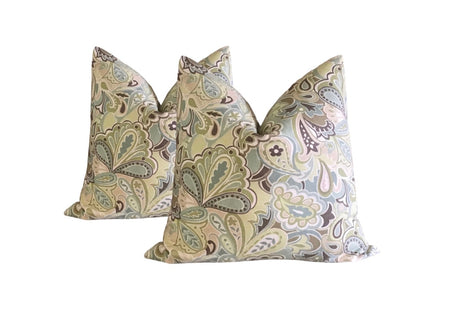 Set of 2 Throw Pillows Uninhibited Beachglass Green Throw Pillows 18x18 20x20 22x22 24x24 Paisley Throw Pillow Set of Two Throw Pillow Cover