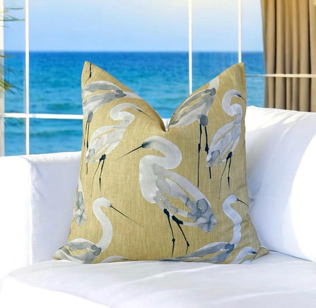 Egret Watercolor Pillow Cover – Citron Coastal Elegance