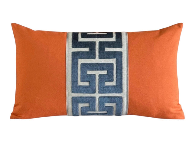Orange Greek Key Pillow Cover: Coastal Mediterranean Decor