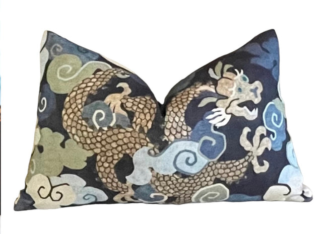 Kaufmann Magic Dragon Pillow Cover 18x18, 20x20, 22x22, 24x24, 12x20, 12x22, 14x22, 14x48 Chinoiserie Throw Pillow Cover Ultramarine