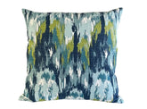 Blue Ikat Craze Throw Pillow Cover Double Sided 18x18 20x20 22x22 24x24 12x20 14x22 Birch Barkcloth Navy, Shades of Blue, Green Accents