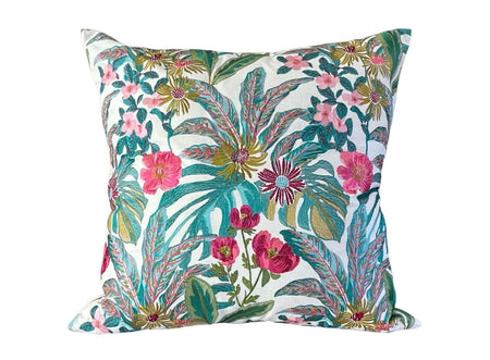Vibrant Floral Embroidered Pillow Cover with Ivory Velvet Back