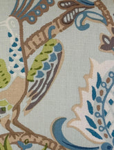 Peacock Garden Linen Pillow Cover: Aqua Bird Print Throw Pillow