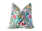 Vibrant Floral Embroidered Pillow Cover with Ivory Velvet Back