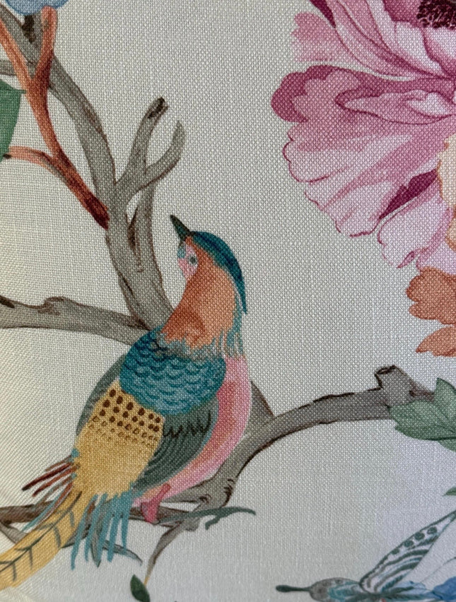 Eliana Garden Pillow Cover with Self Welt: Floral Bird Print Cotton Throw Pillow
