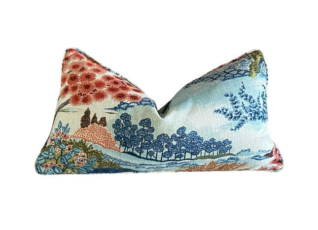Yuhua Printed Cotton Pillow Cover With Self Welt 18x18, 20x20, 22x22, 24x24, 12x20, 12x22, 14x22, 16x24, 14x46, 14x48 Mill Creek Coral