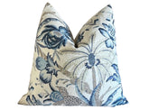 Botanical Linen Blend Throw Pillow Cover: Blue Taupe Floral Palms