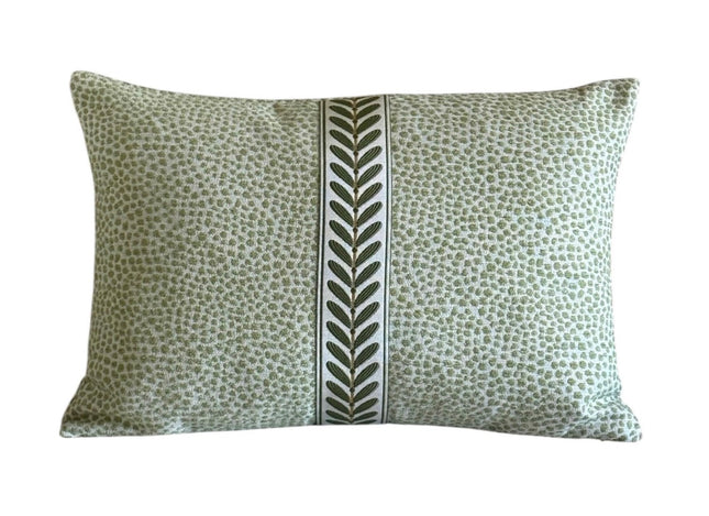 Chenille Throw Pillow Cover: Dotify Pear Green, Double Sided with Decorative Tape