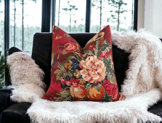 Crimson Queensland Double Sided Throw Pillow Cover 18x18, 20x20, 22x22, 24x24 12x20 12x22 14x22 14x48 Fruit Floral French Country Cover