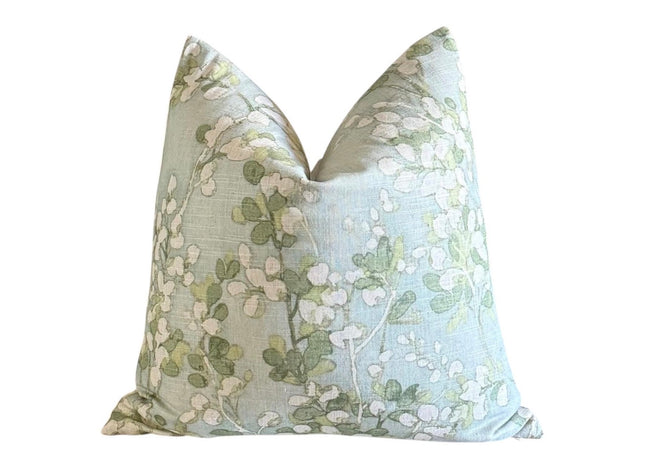 Floral Cotton Blend Throw Pillow Cover: Green Stem Design