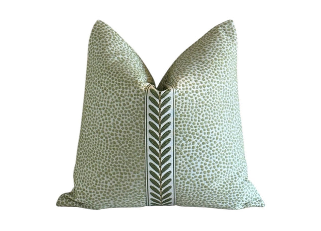Chenille Throw Pillow Cover: Dotify Pear Green, Double Sided with Decorative Tape