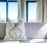 Covington Lotus Linen Blend Pillow Cover: Distressed Damask, Mineral Blue