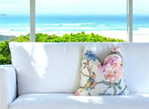 Eliana Garden Pillow Cover with Self Welt: Floral Bird Print Cotton Throw Pillow