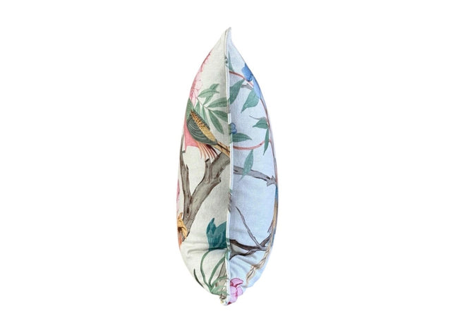Eliana Garden Pillow Cover with Self Welt: Floral Bird Print Cotton Throw Pillow