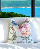 Eliana Garden Pillow Cover with Self Welt: Floral Bird Print Cotton Throw Pillow