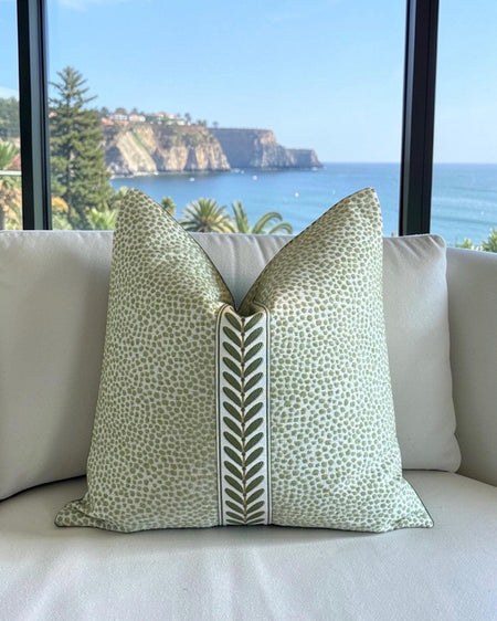 Chenille Throw Pillow Cover: Dotify Pear Green, Double Sided with Decorative Tape