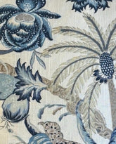 Botanical Linen Blend Throw Pillow Cover: Blue Taupe Floral Palms