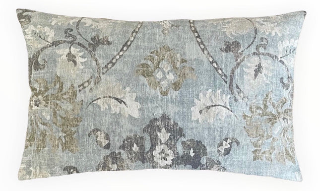Covington Lotus Linen Blend Pillow Cover: Distressed Damask, Mineral Blue