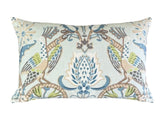 Peacock Garden Linen Pillow Cover: Aqua Bird Print Throw Pillow