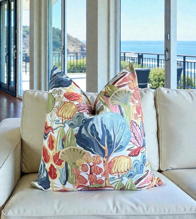 Whimsical Botanical Garden Pillow Cover – Vibrant Artistic Floral Accent