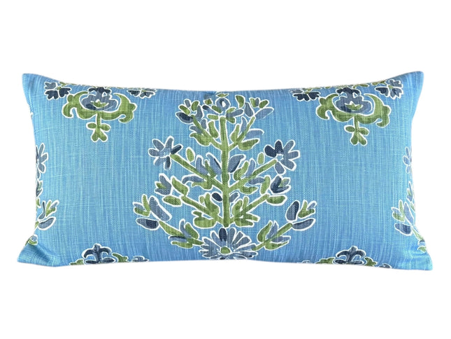 Lancefield Clara Double Sided Cotton Pillow Cover 18x18, 20x20, 22x22, 24x24, 12x20, 12x22, 14x22 Blue Green Throw Pillow Cover