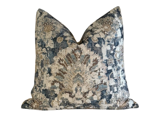 Florenta Designer Pillow Cover – Timeless Medallion Pattern in Slate & Taupe