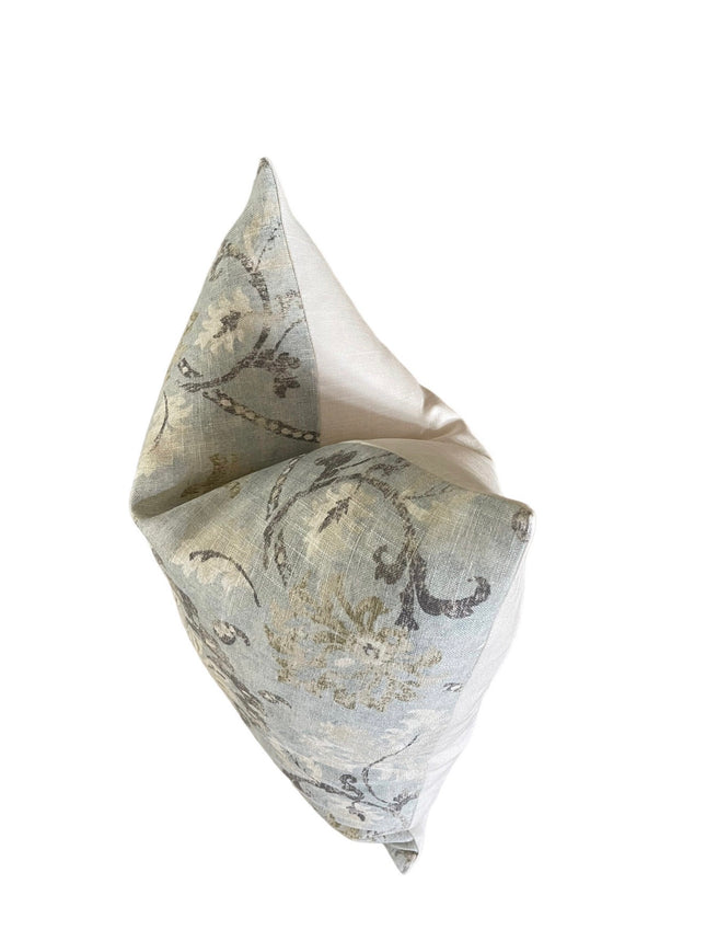 Covington Lotus Linen Blend Pillow Cover: Distressed Damask, Mineral Blue