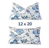 Botanical Linen Blend Throw Pillow Cover: Blue Taupe Floral Palms