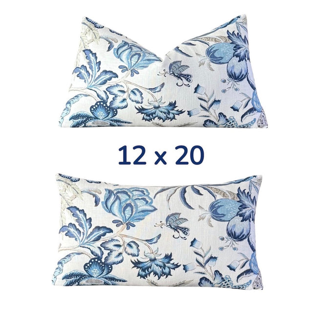 Botanical Linen Blend Throw Pillow Cover: Blue Taupe Floral Palms