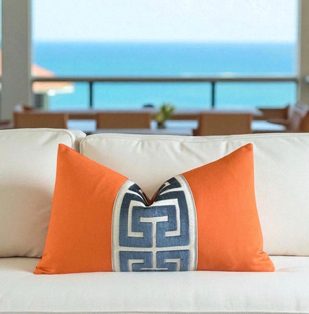 Orange Greek Key Pillow Cover: Coastal Mediterranean Decor