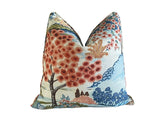 Yuhua Printed Cotton Pillow Cover With Self Welt 18x18, 20x20, 22x22, 24x24, 12x20, 12x22, 14x22, 16x24, 14x46, 14x48 Mill Creek Coral