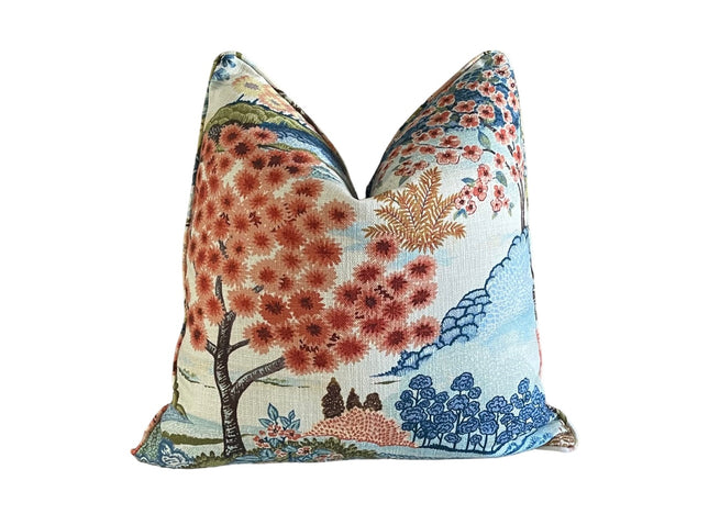 Yuhua Printed Cotton Pillow Cover With Self Welt 18x18, 20x20, 22x22, 24x24, 12x20, 12x22, 14x22, 16x24, 14x46, 14x48 Mill Creek Coral