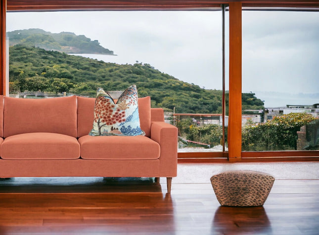 Yuhua Printed Cotton Pillow Cover With Self Welt 18x18, 20x20, 22x22, 24x24, 12x20, 12x22, 14x22, 16x24, 14x46, 14x48 Mill Creek Coral