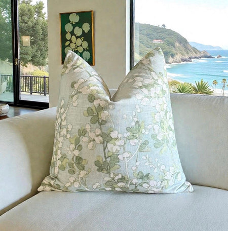 Floral Cotton Blend Throw Pillow Cover: Green Stem Design