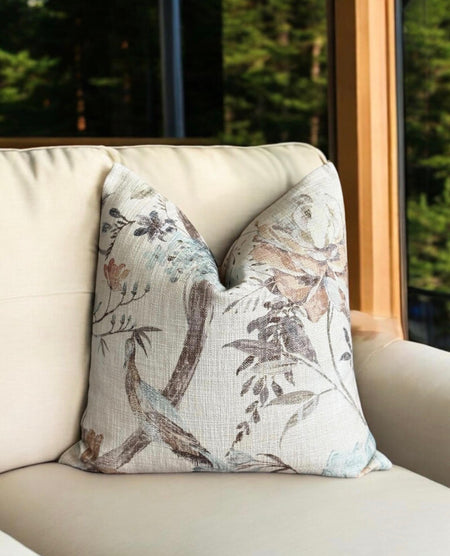 Arden Botanical Pillow Cover, Designer Floral Decorative Throw Pillow, Vintage Garden Luxury Cushion Cover, Neutral Home Decor