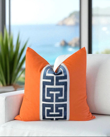 Orange Greek Key Pillow Cover: Coastal Mediterranean Decor