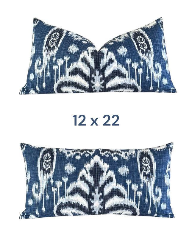 Ikat Martine Indigo Pillow Cover 18x18, 20x20, 22x22, 24x24, 12x20, 12x22, 14x22 Ikat Throw Pillow Cover